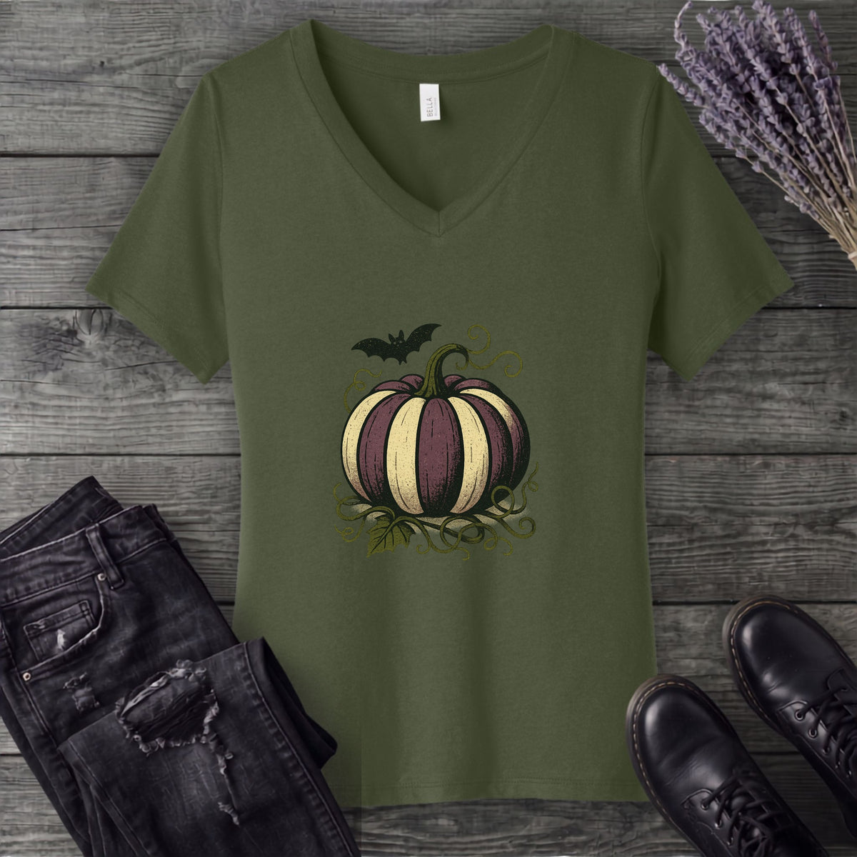 Striped Pumpkin V-Neck T-Shirt