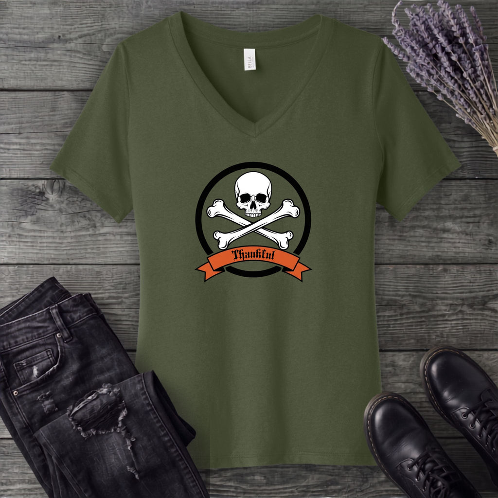 Thankful Crossbones V-Neck T-Shirt