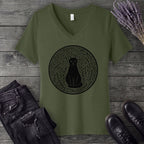 garden cat linocut V-Neck T-Shirt