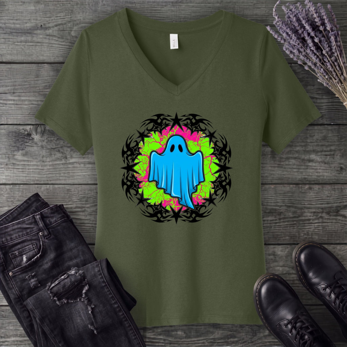 Grunge Star Ghost V-Neck T-Shirt