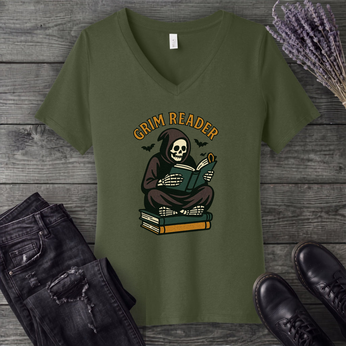 Grim Reader V-Neck T-Shirt