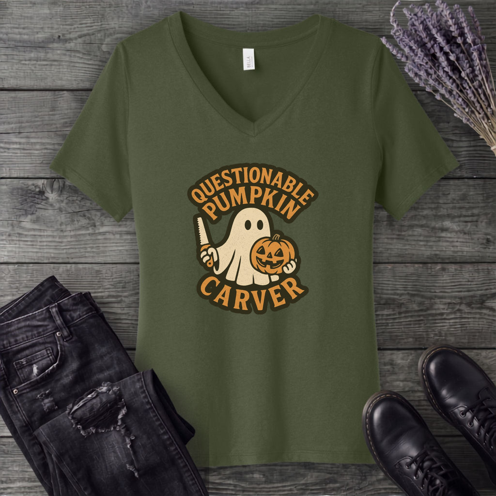 Questionable Pumpkin Carver V-Neck T-Shirt