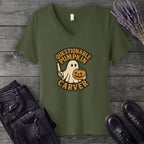 Questionable Pumpkin Carver V-Neck T-Shirt