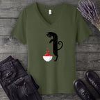 Black Cat And Cranberries V-Neck T-Shirt
