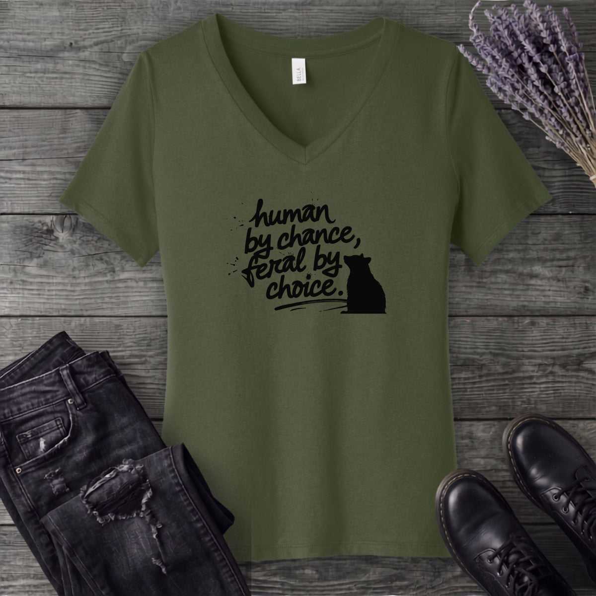 Human By Chance Feral By Choice V-Neck T-Shirt