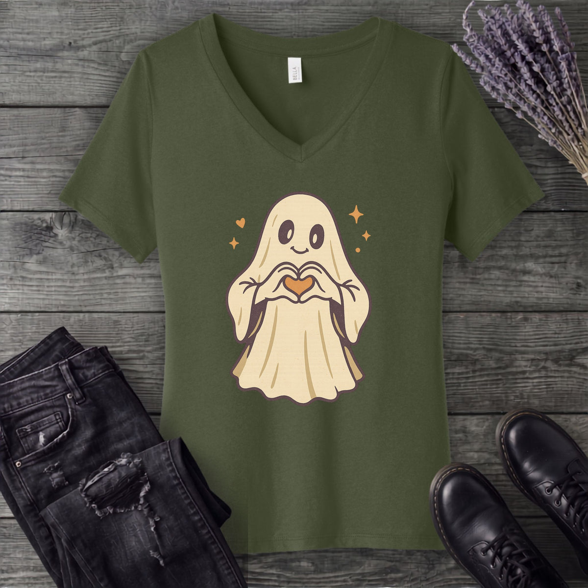 Ghost Heart Hands V-Neck T-Shirt