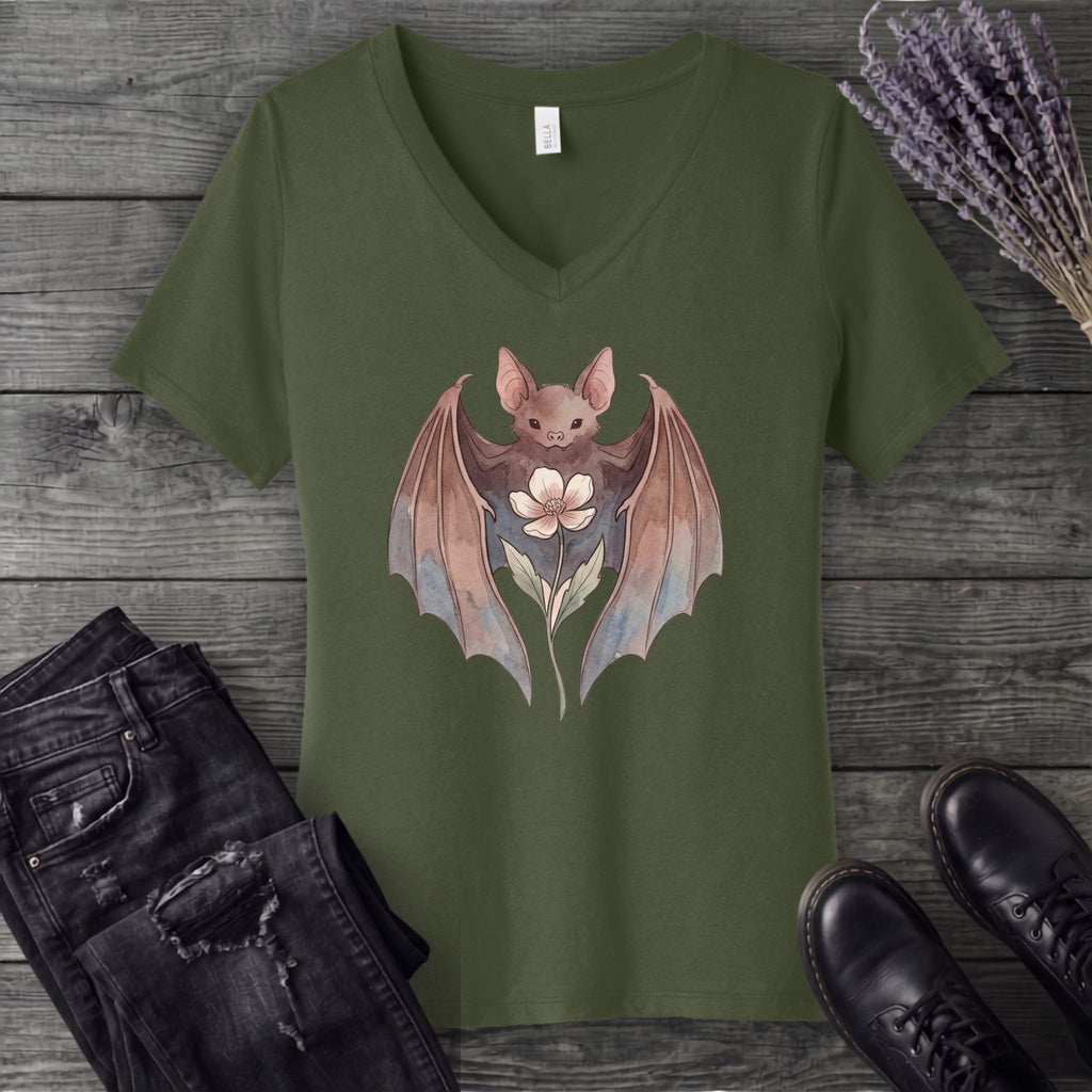 Watercolor Bat V-Neck T-Shirt
