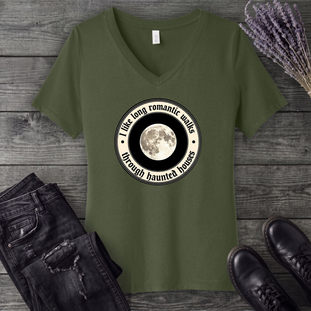 Long Romatic Walks Haunted House V-Neck T-Shirt