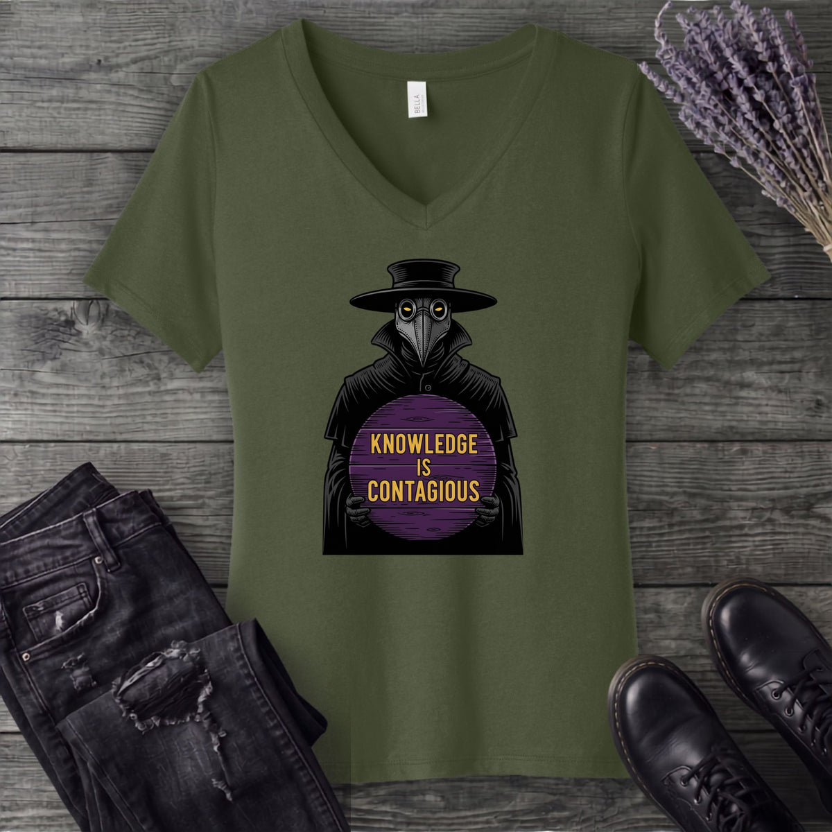 Plague Doctor Knowledge Is Contageous V-Neck T-Shirt