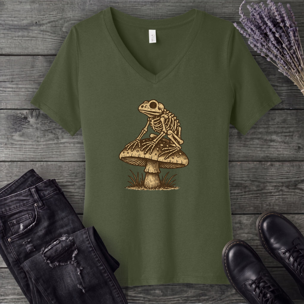 Frog Skeleton Mushroom V-Neck T-Shirt