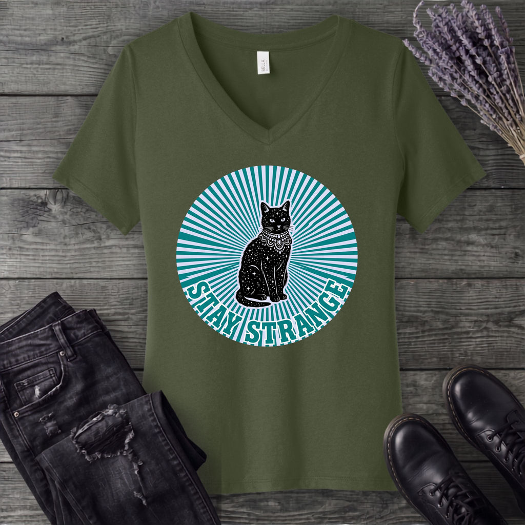 stay strange celestial cat V-Neck T-Shirt