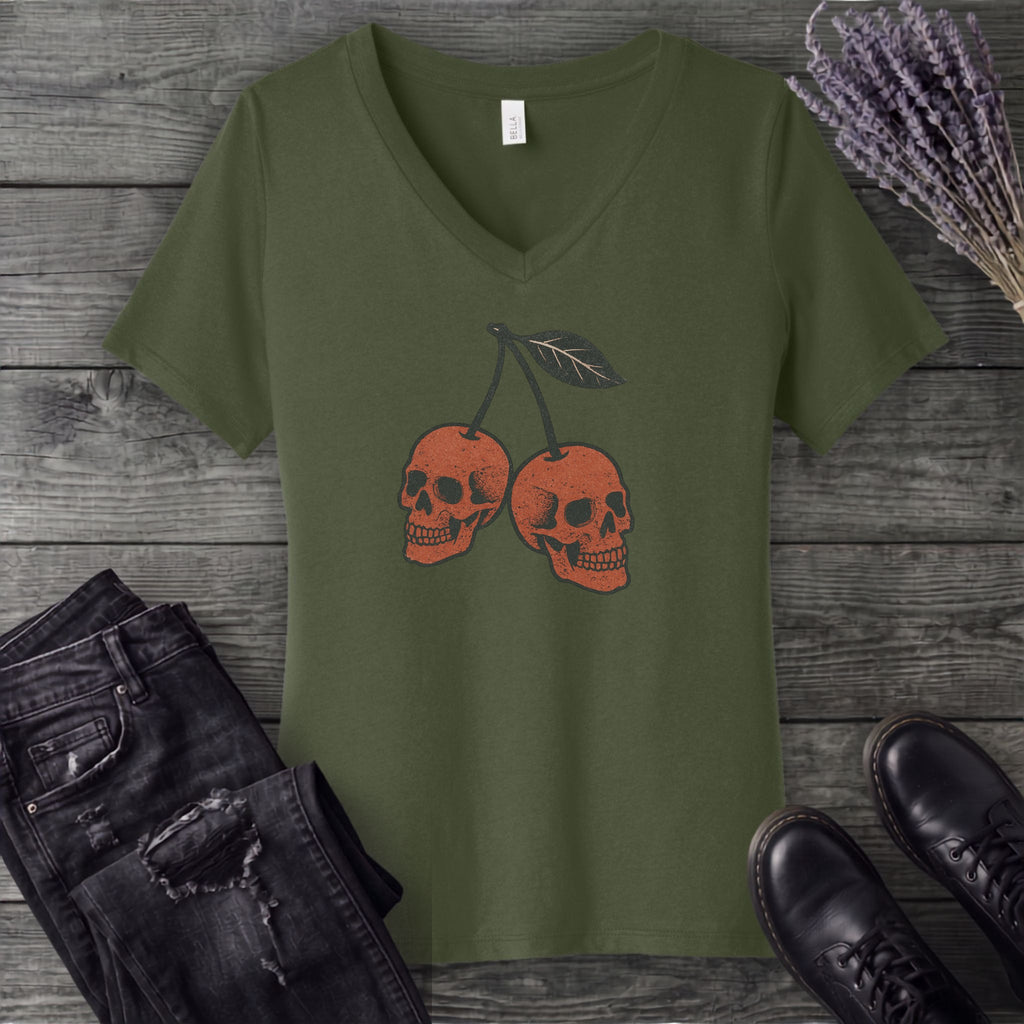 Skull Cherries V-Neck T-Shirt