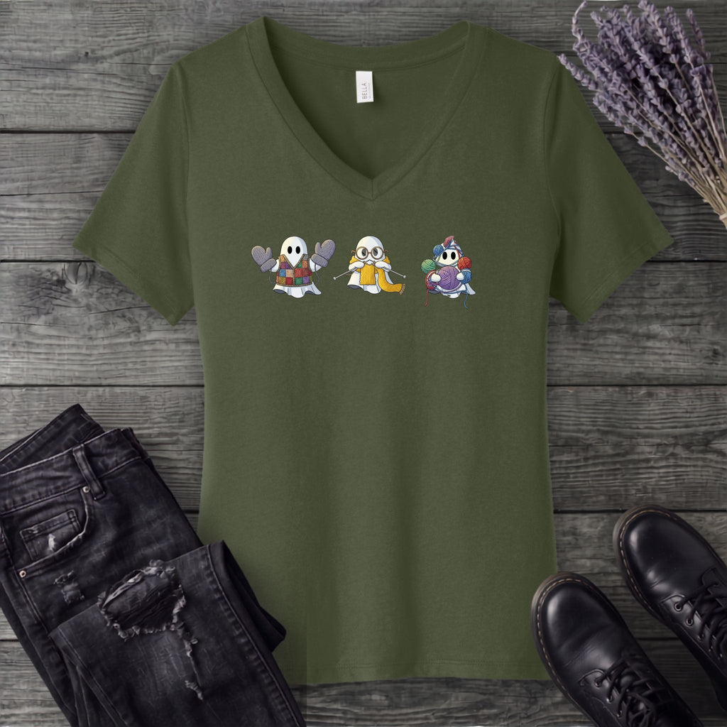 ghost_trio_knitting V-Neck T-Shirt