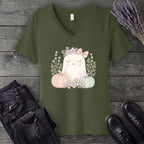 Boho Coquette Ghost V-Neck T-Shirt
