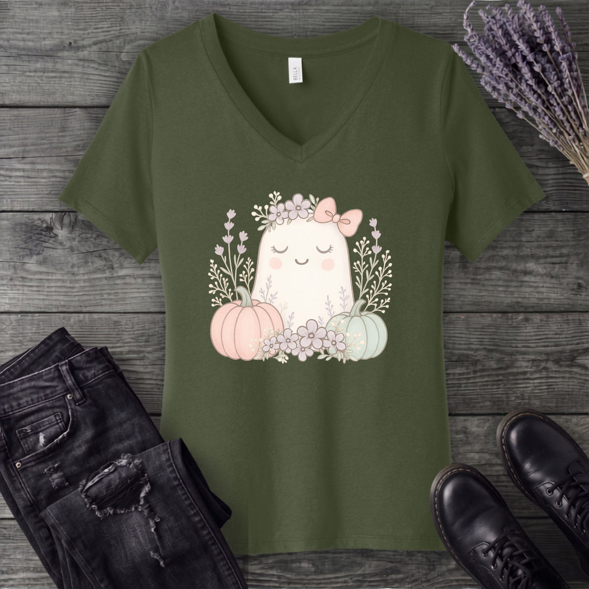 Boho Coquette Ghost V-Neck T-Shirt