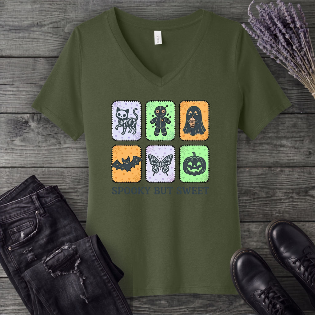 Spooky But Sweet Grid V-Neck T-Shirt