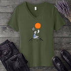 moonlit rabbit and ghost V-Neck T-Shirt
