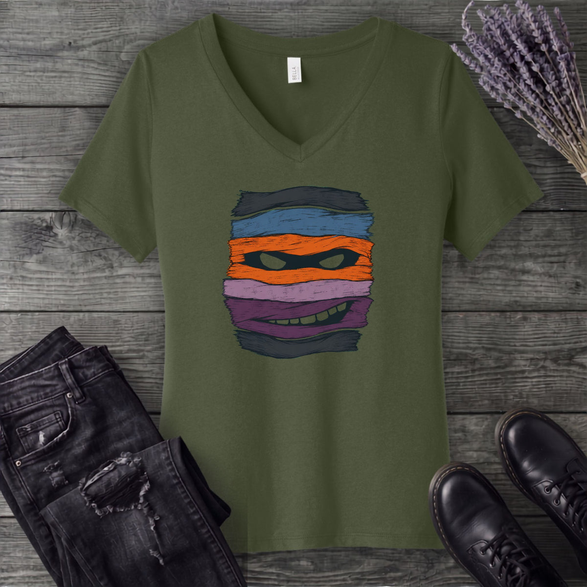 Mummy Stripes V-Neck T-Shirt