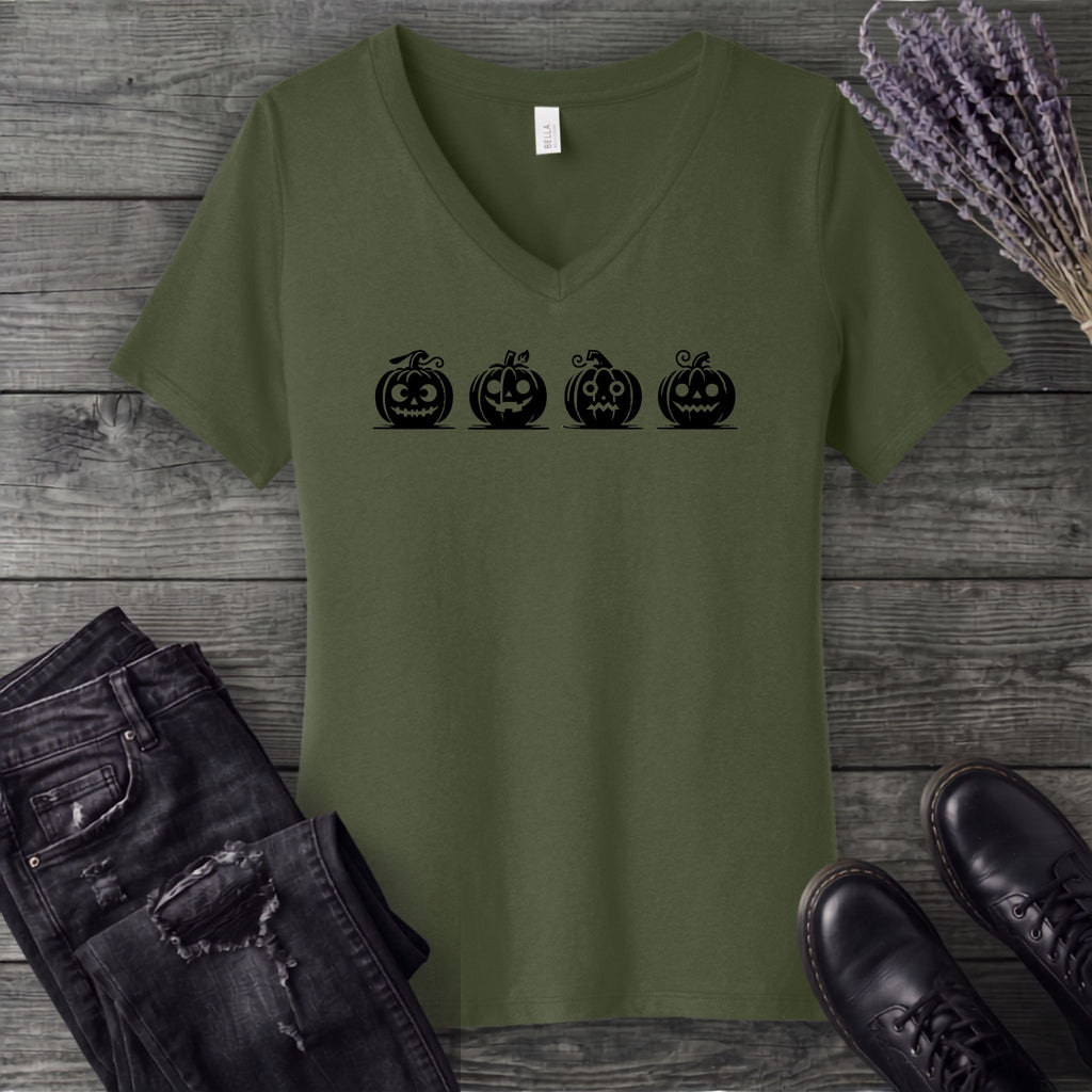 Four Jack-O-Lanterns V-Neck T-Shirt