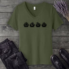 Four Jack-O-Lanterns V-Neck T-Shirt