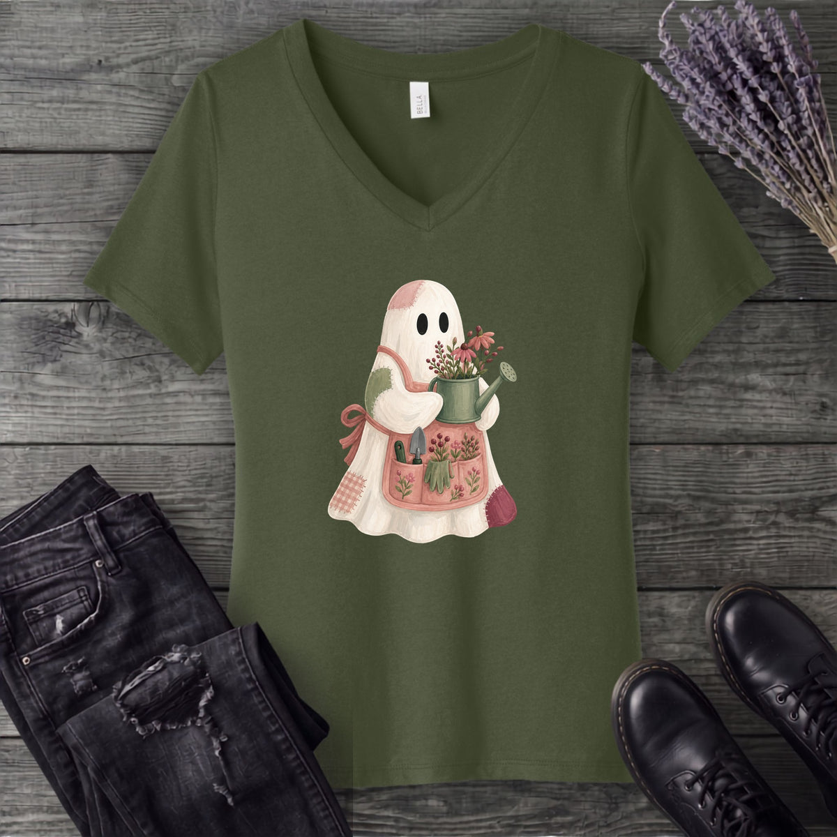 Patchwork Garden Ghost V-Neck T-Shirt