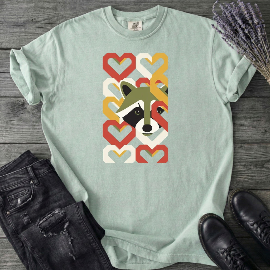 Geometric Hearts Raccoon T-Shirt