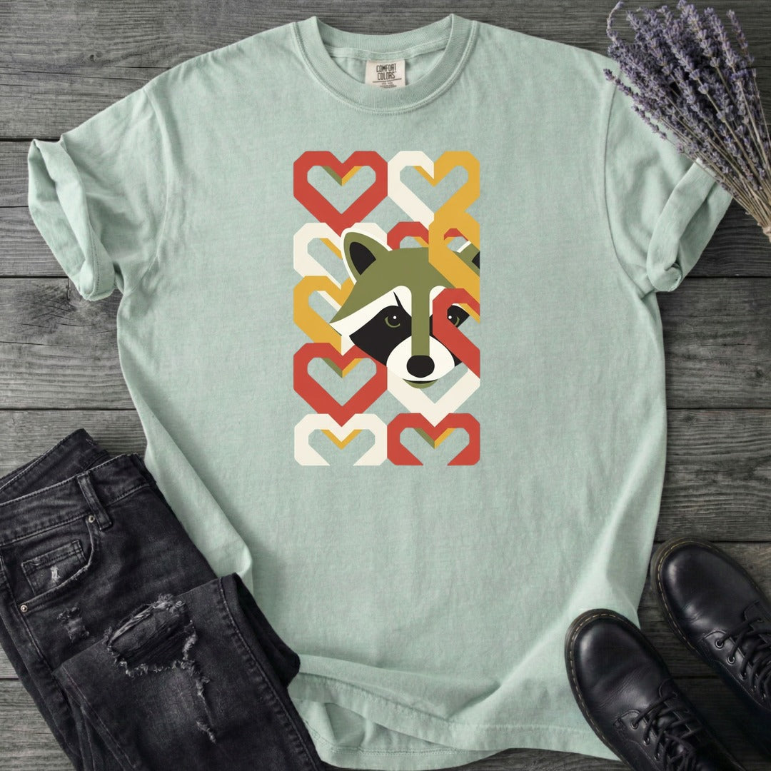 Geometric Hearts Raccoon T-Shirt