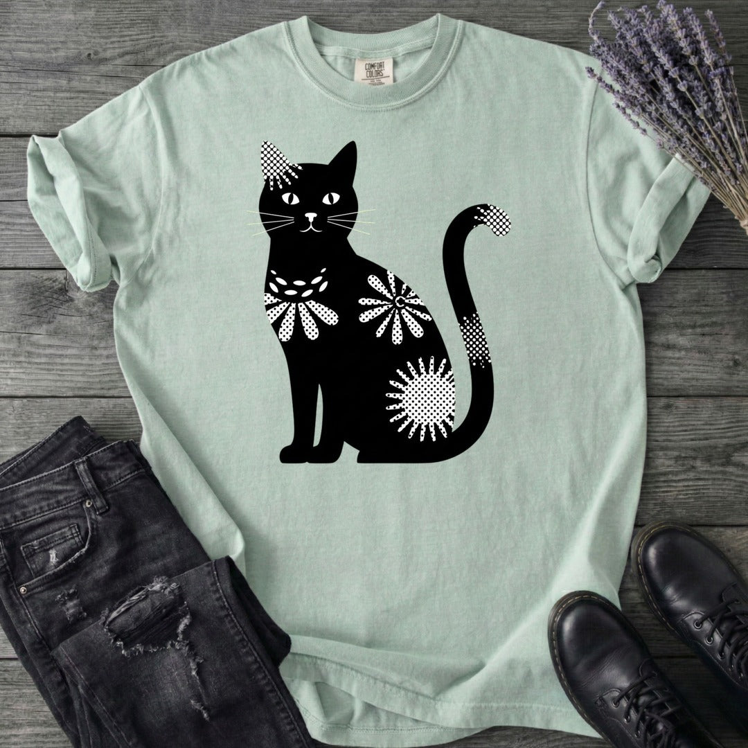Retro Texture Black Cat T-Shirt