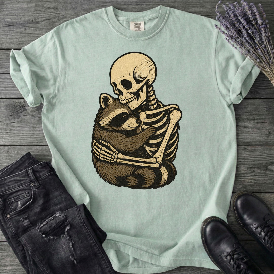Skeleton Raccoon Hug T-Shirt
