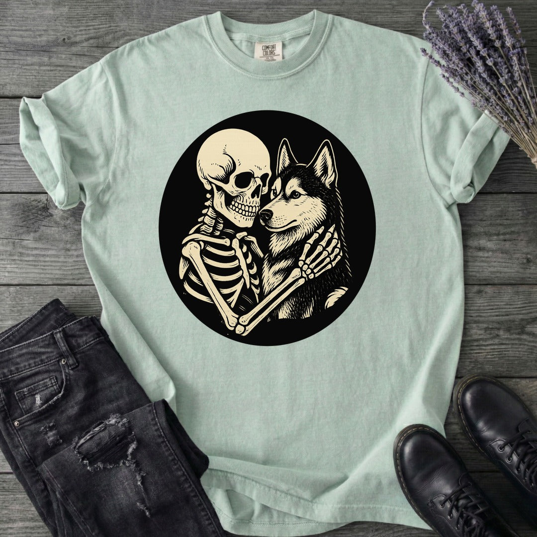 Skeleton Husky Hug T-Shirt