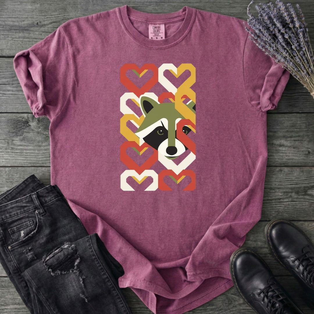 Geometric Hearts Raccoon T-Shirt