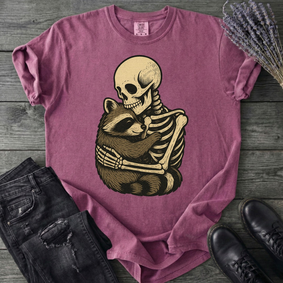 Skeleton Raccoon Hug T-Shirt