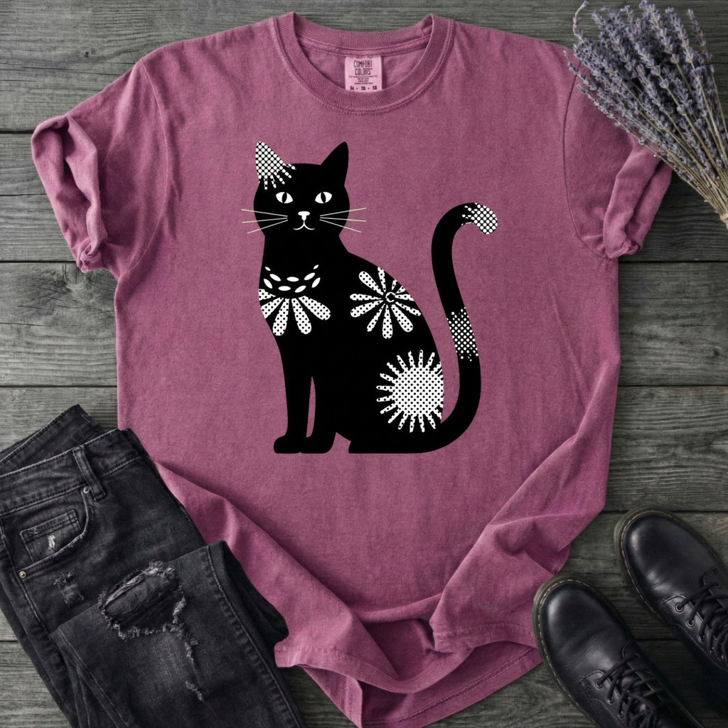 Retro Texture Black Cat T-Shirt