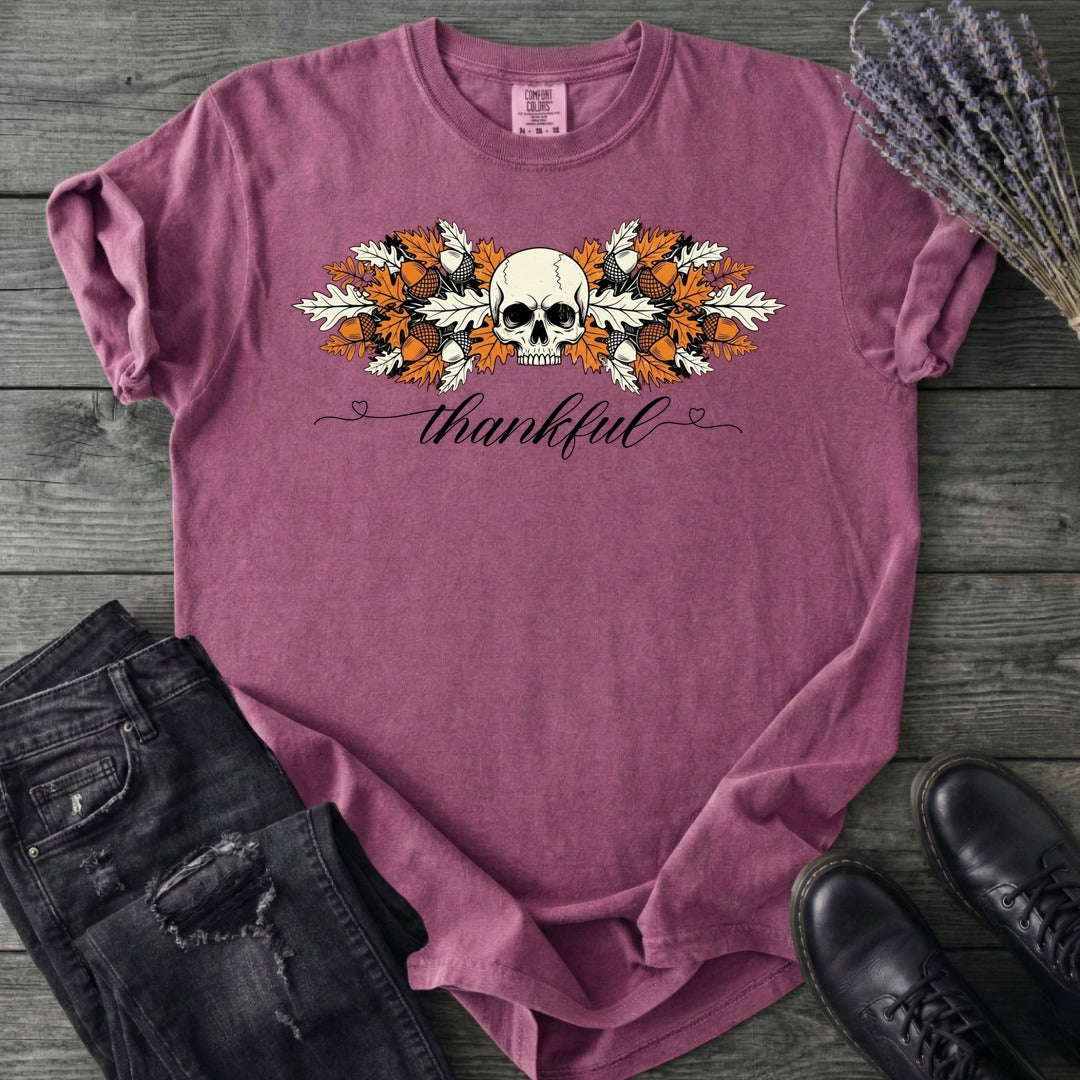 Thankful Leaf Swag Skull T-Shirt