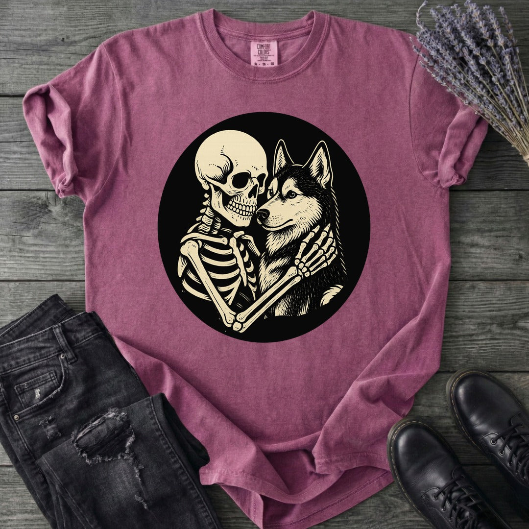 Skeleton Husky Hug T-Shirt