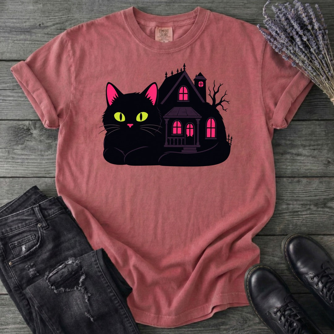 Black Cat Haunted House T-Shirt