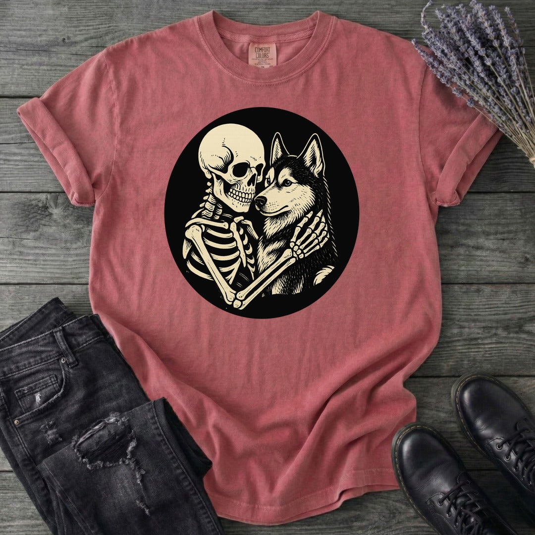 Skeleton Husky Hug T-Shirt