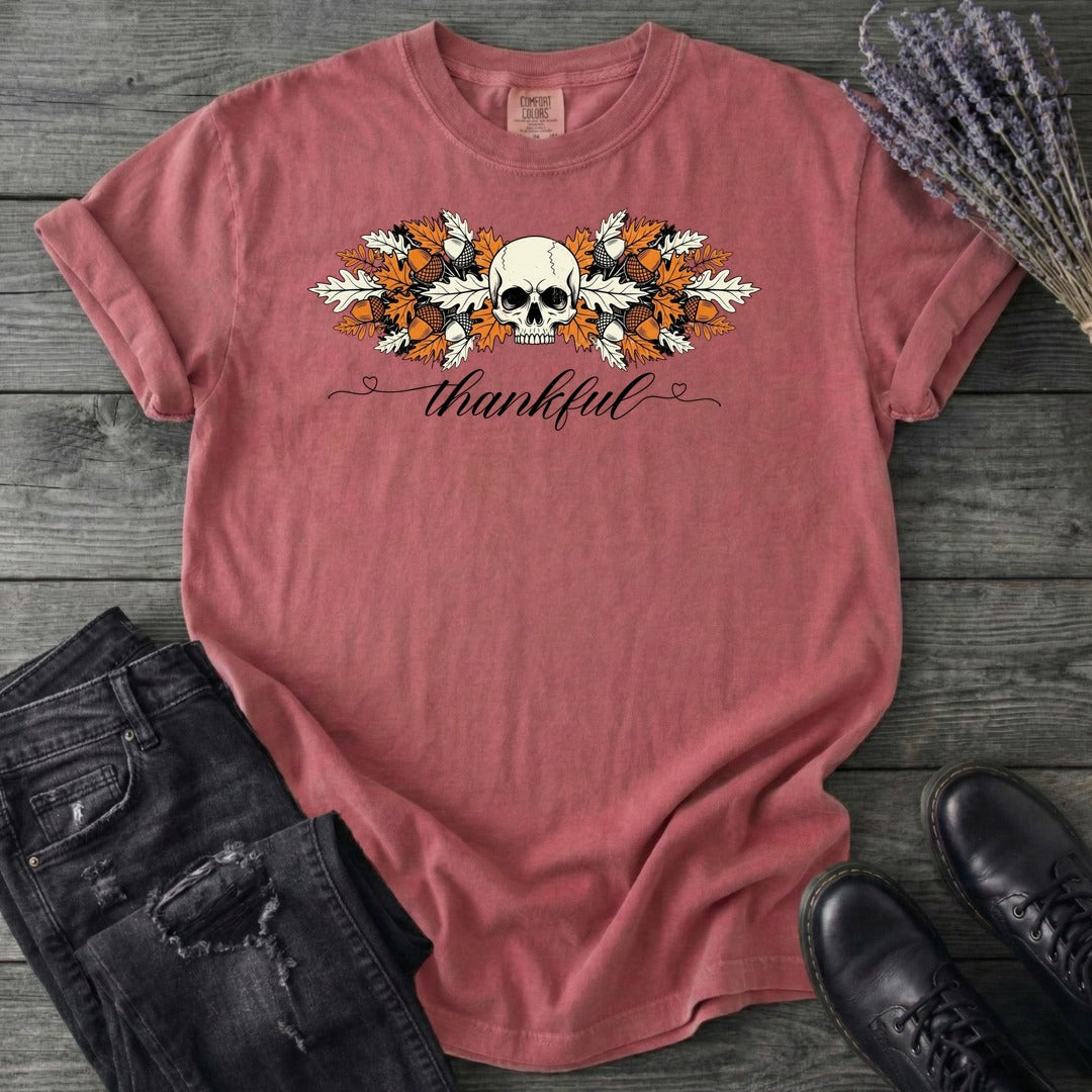 Thankful Leaf Swag Skull T-Shirt