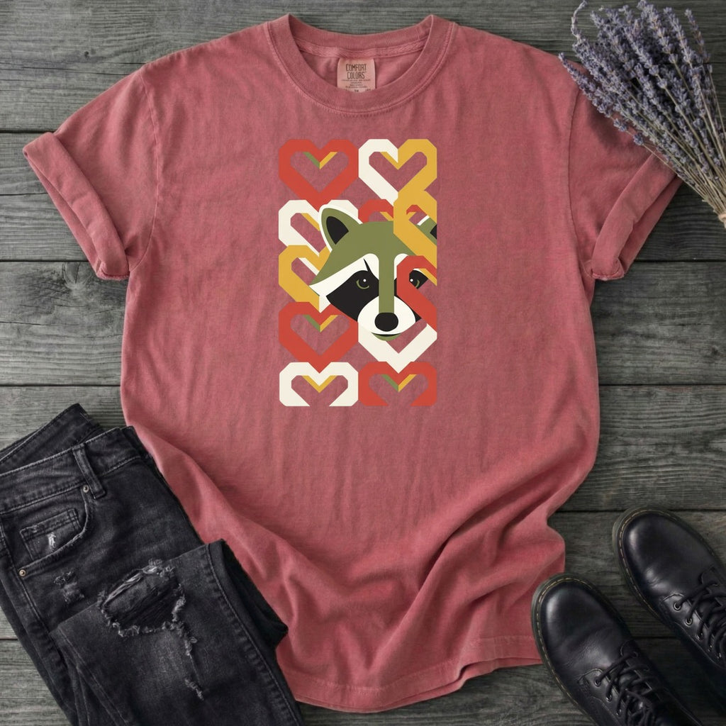 Geometric Hearts Raccoon T-Shirt