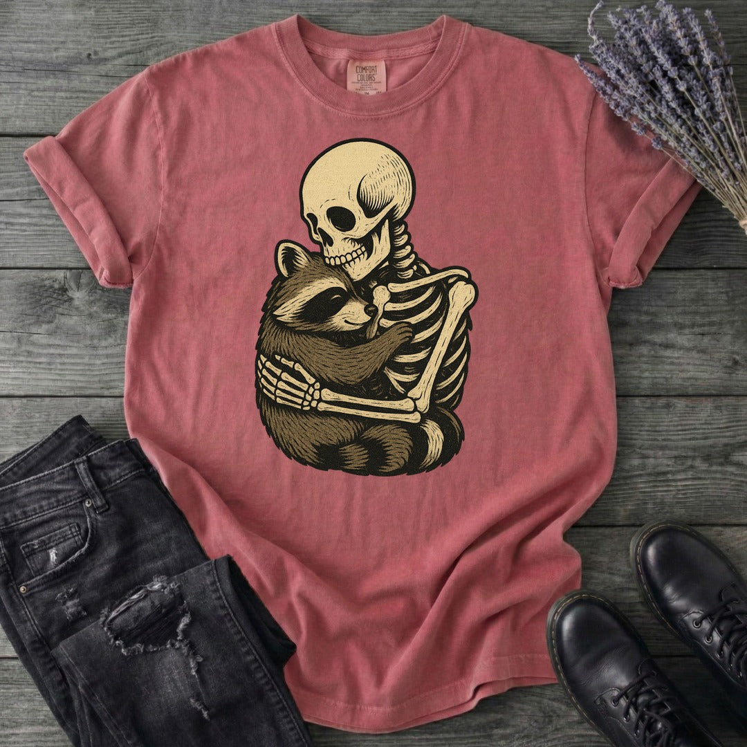 Skeleton Raccoon Hug T-Shirt