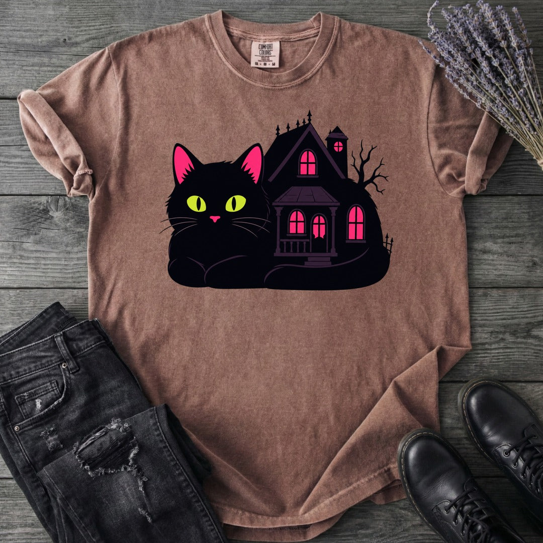 Black Cat Haunted House T-Shirt