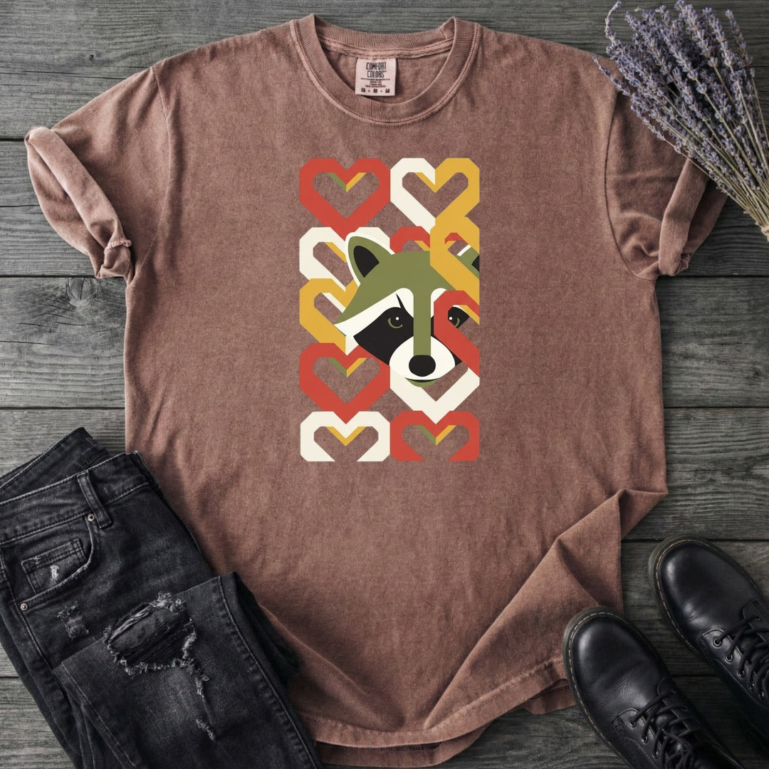 Geometric Hearts Raccoon T-Shirt