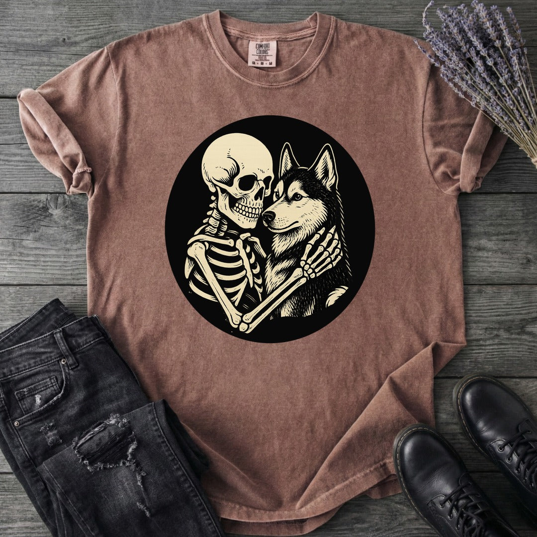 Skeleton Husky Hug T-Shirt