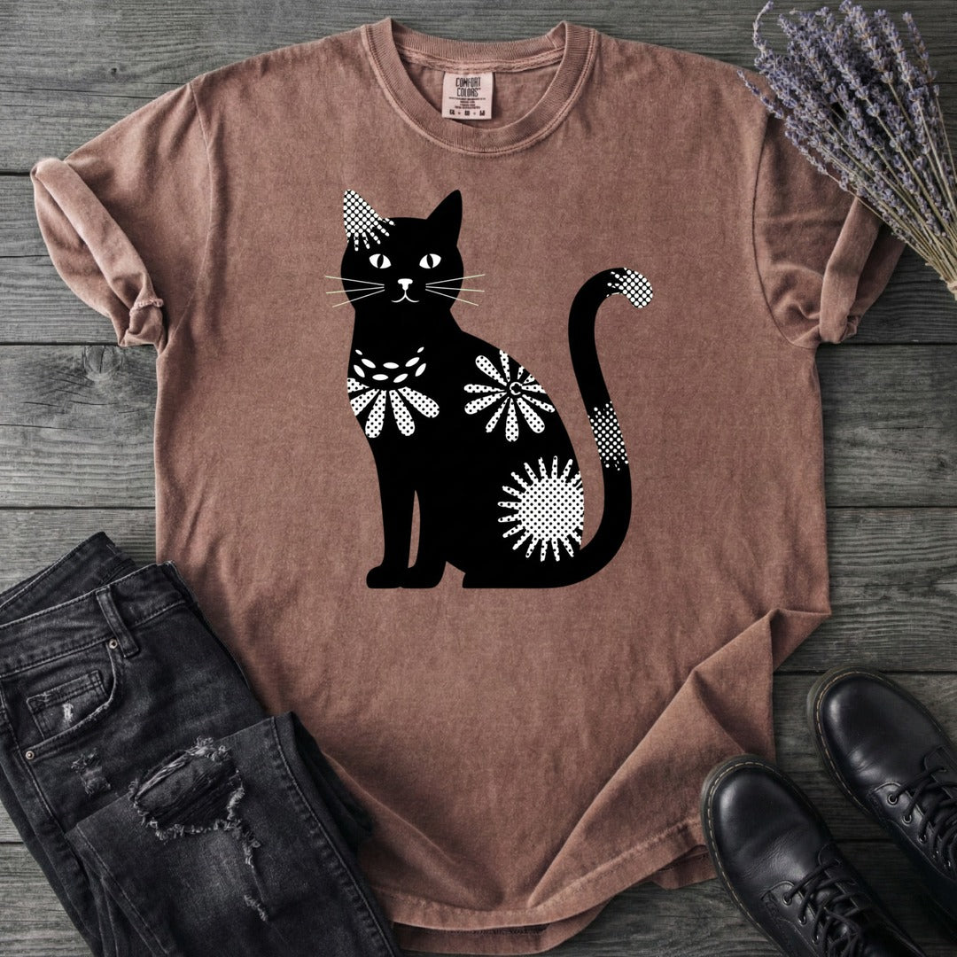 Retro Texture Black Cat T-Shirt