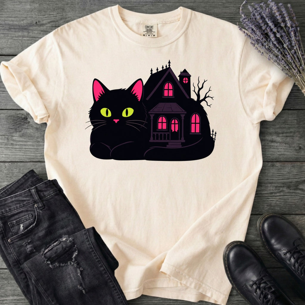 Black Cat Haunted House T-Shirt