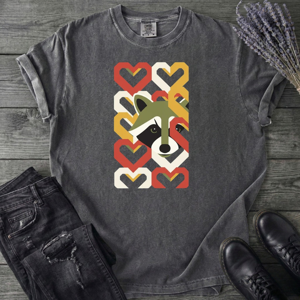 Geometric Hearts Raccoon T-Shirt