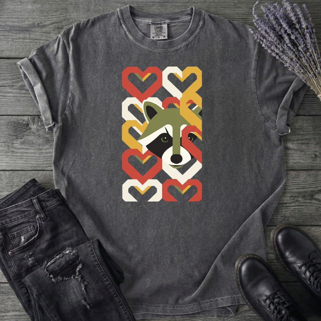 Geometric Hearts Raccoon T-Shirt