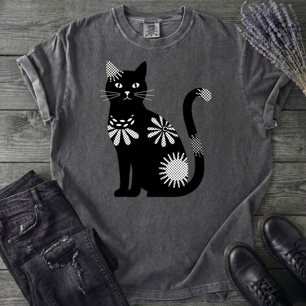 Retro Texture Black Cat T-Shirt