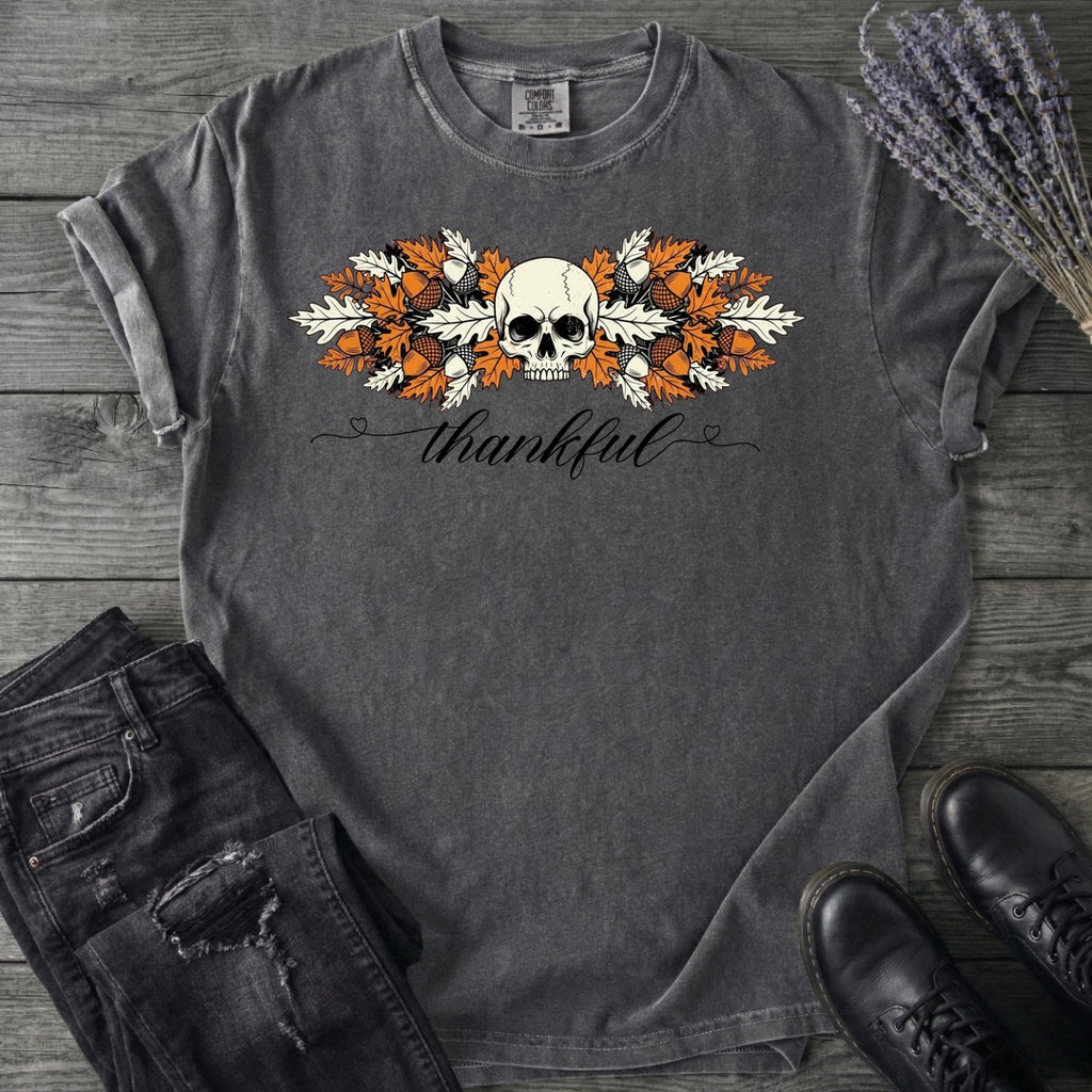 Thankful Leaf Swag Skull T-Shirt