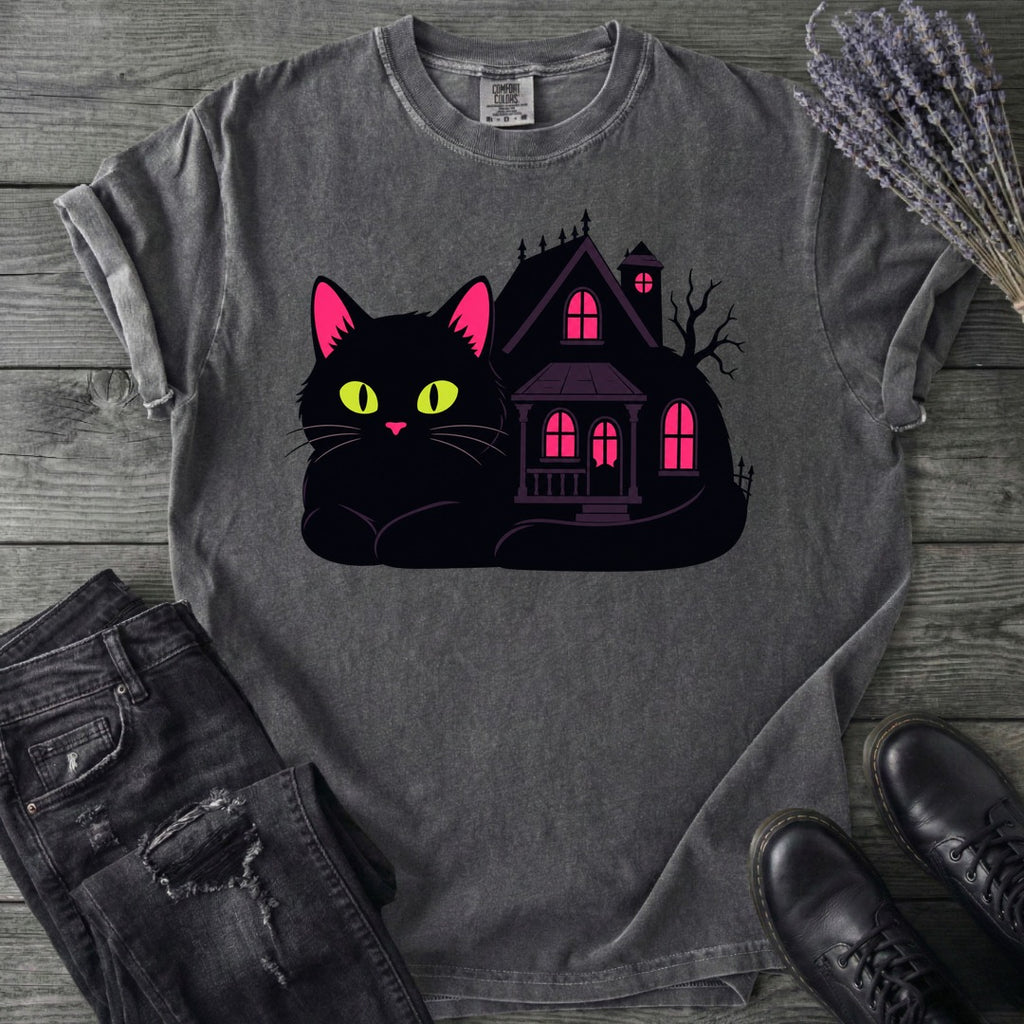 Black Cat Haunted House T-Shirt